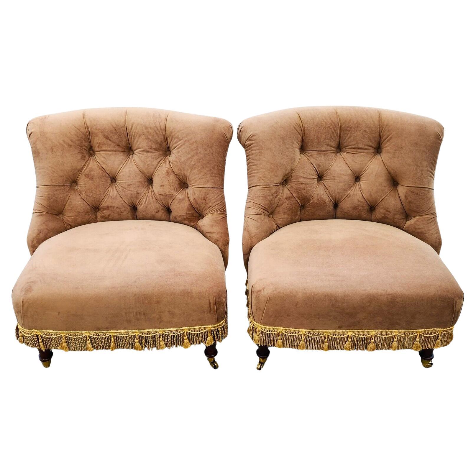 Drexel Heritage Velvet Suede Slipper Chairs Pair For Sale