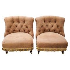 Vintage Drexel Heritage Velvet Suede Slipper Chairs Pair