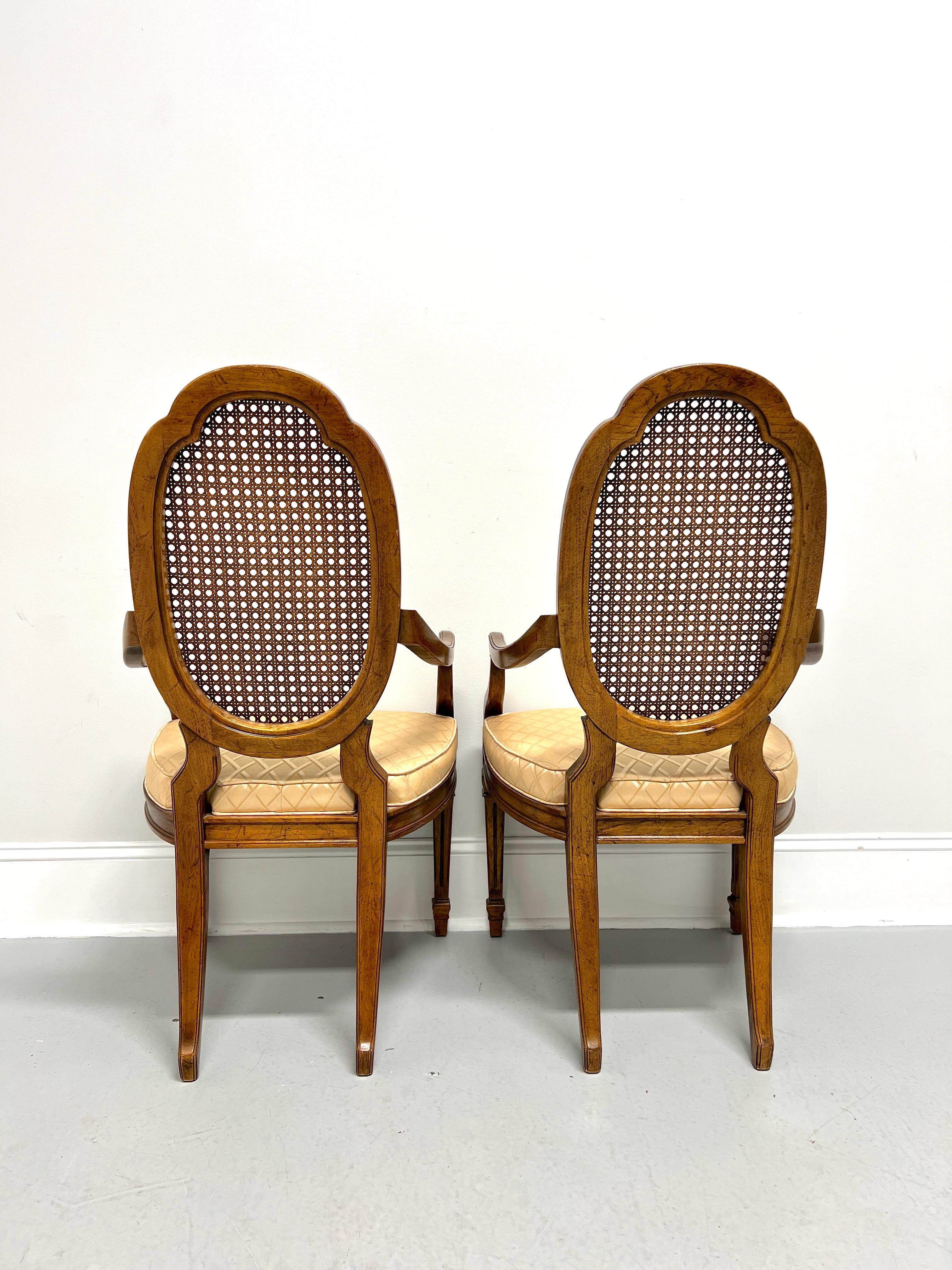 American DREXEL HERITAGE Walnut & Cane French Louis XVI Dining Armchairs - Pair For Sale