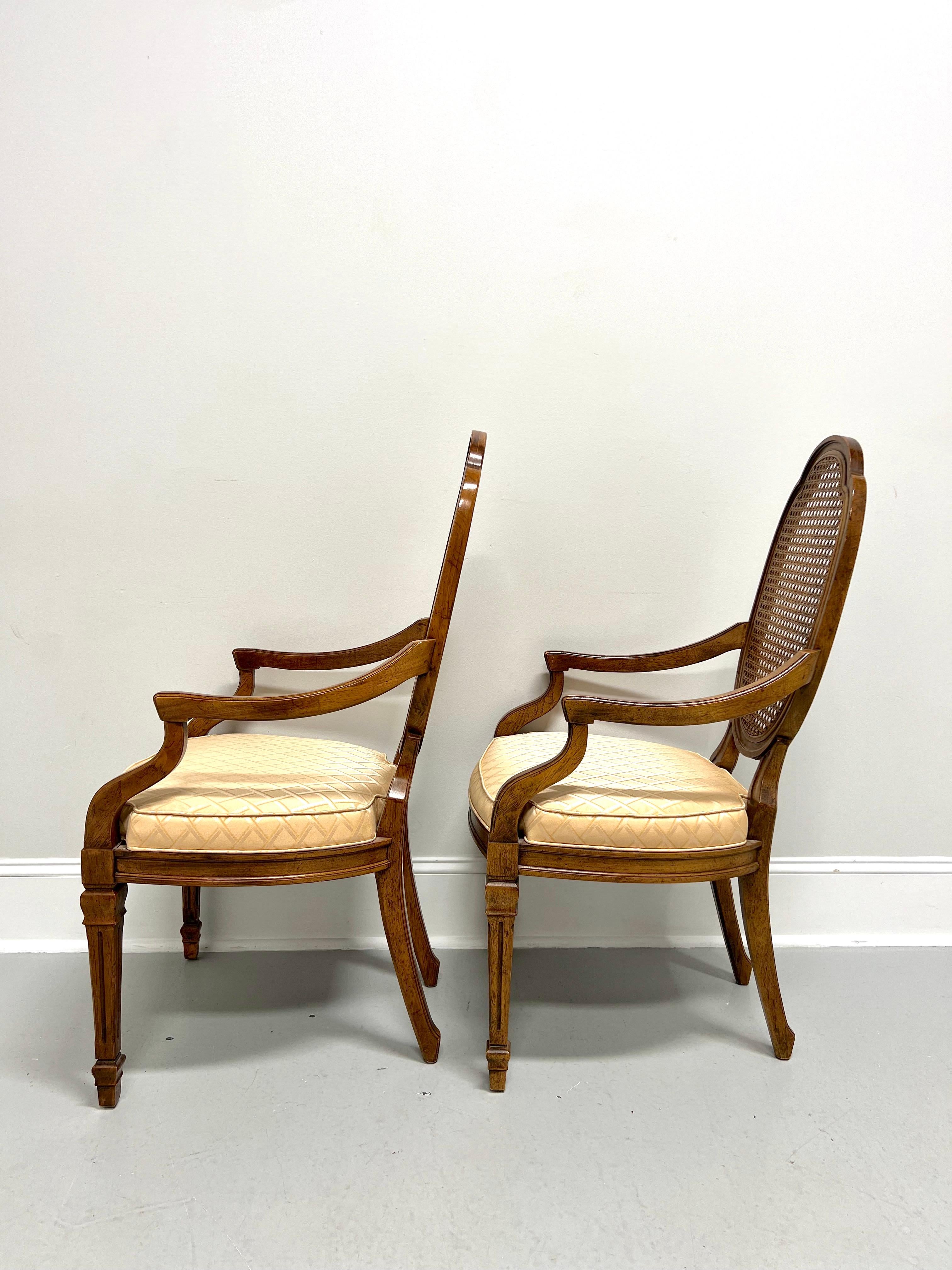 DREXEL HERITAGE Walnut & Cane French Louis XVI Dining Armchairs - Pair In Good Condition For Sale In Charlotte, NC
