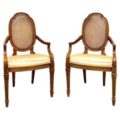 DREXEL HERITAGE Walnut & Cane French Louis XVI Dining Armchairs - Pair