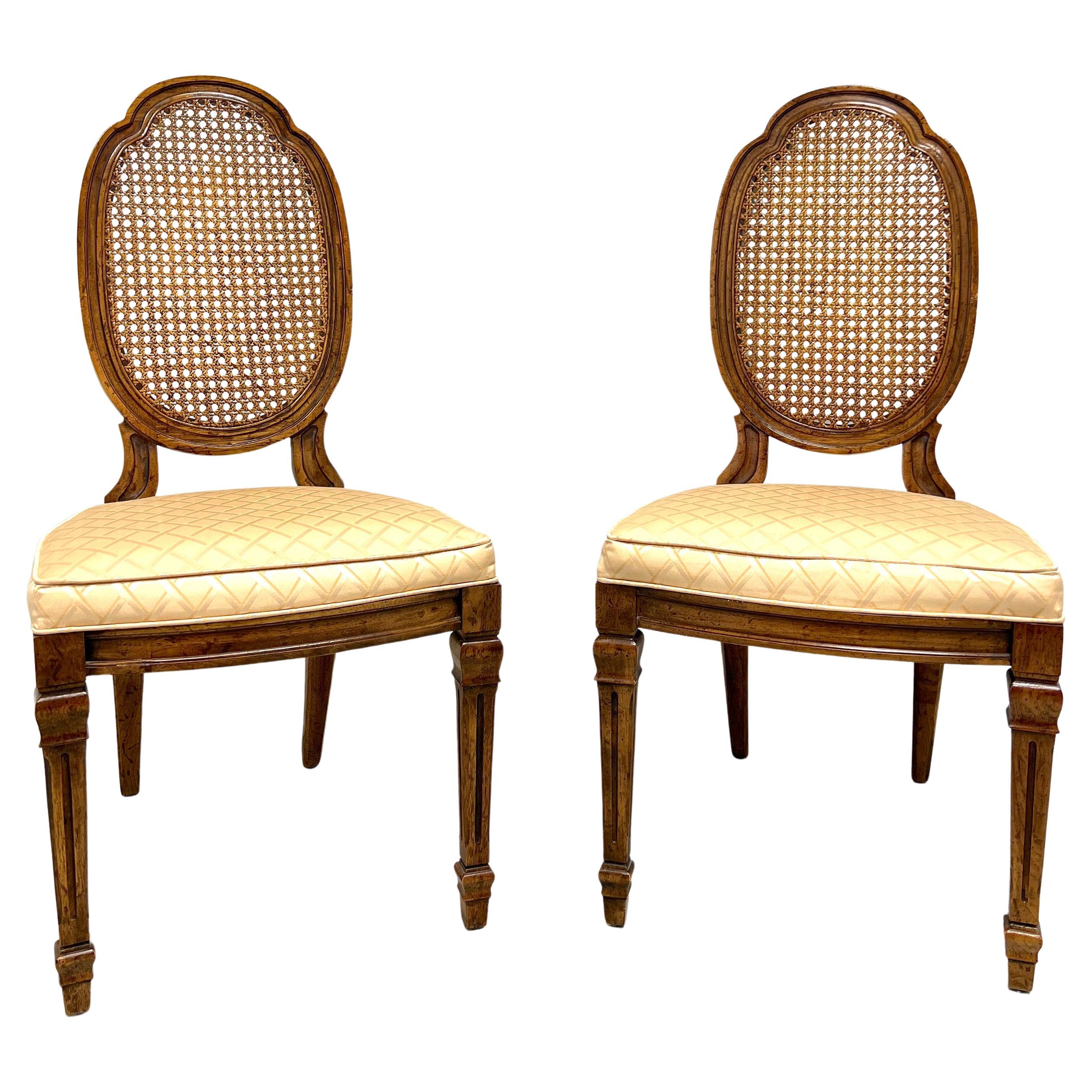 DREXEL HERITAGE Walnut & Cane French Louis XVI Dining Side Chairs - Pair B