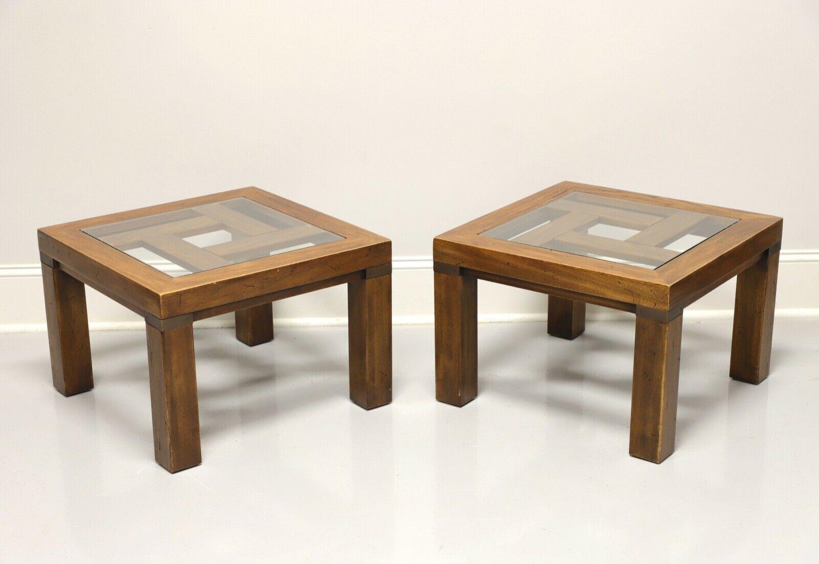 DREXEL HERITAGE Woodbriar Campaign Style Glass Top Cocktail Tables - Pair For Sale 2