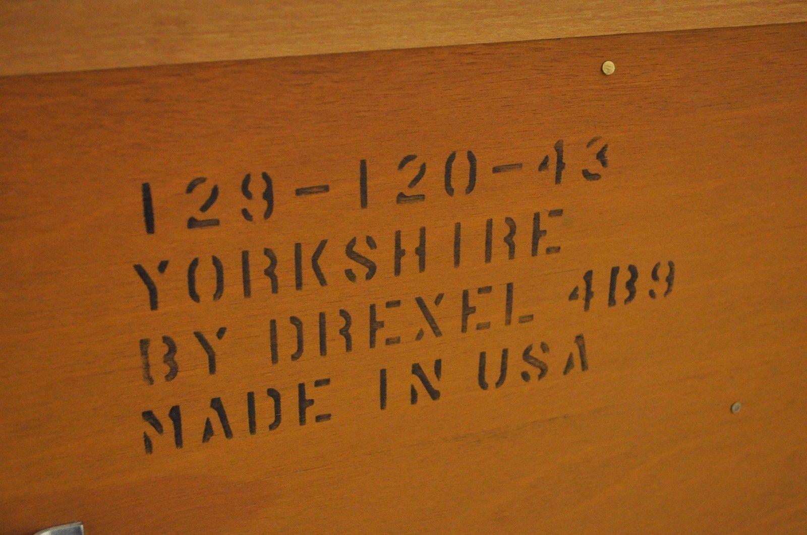 Drexel Heritage Yorkshire Yew Wood Banded Ebony Long Dresser Chest and Mirror 1