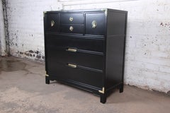Drexel Hollywood Regency Chinoiserie Black Lacquered Chest with Flip-Up Mirror