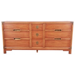 Drexel Hollywood Regency Chinoiserie Walnut Long Dresser or Credenza, 1950s