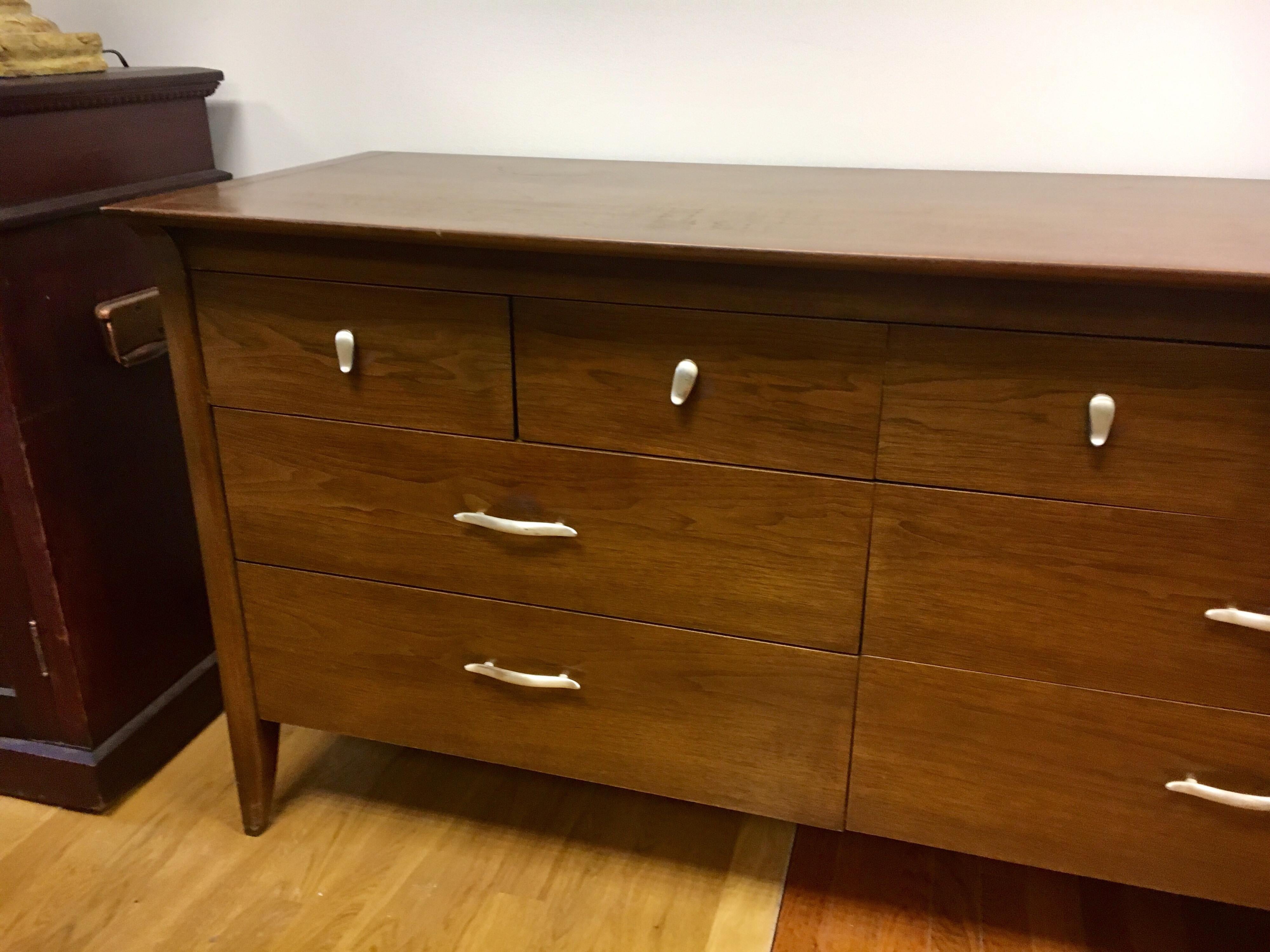 Walnut Drexel John Van Koert Profile Midcentury Dresser Chest of Drawers Eight Drawers