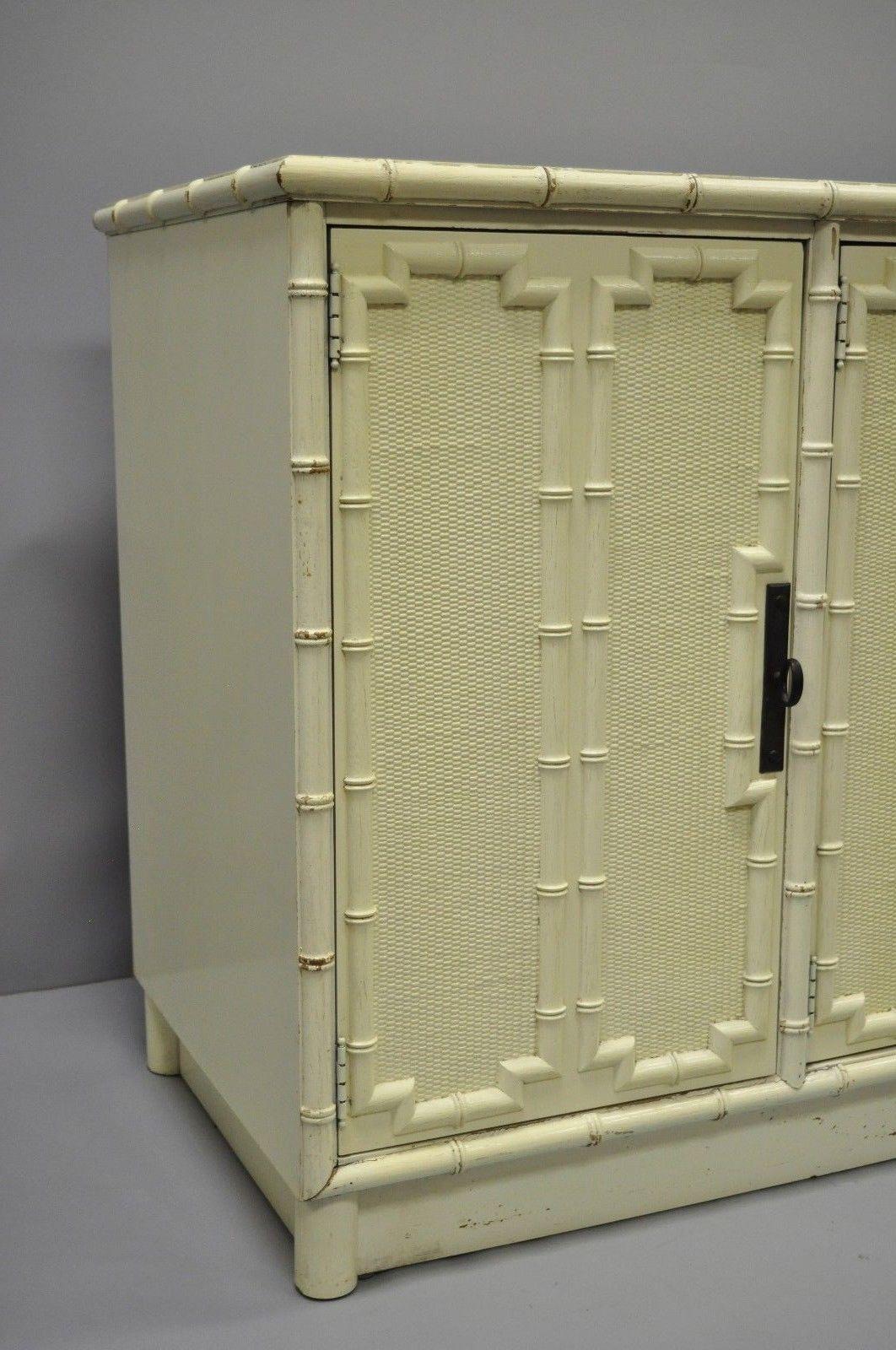 Hollywood Regency Drexel Kensington Faux Bamboo Credenza Chinese Chippendale Buffet Sideboard