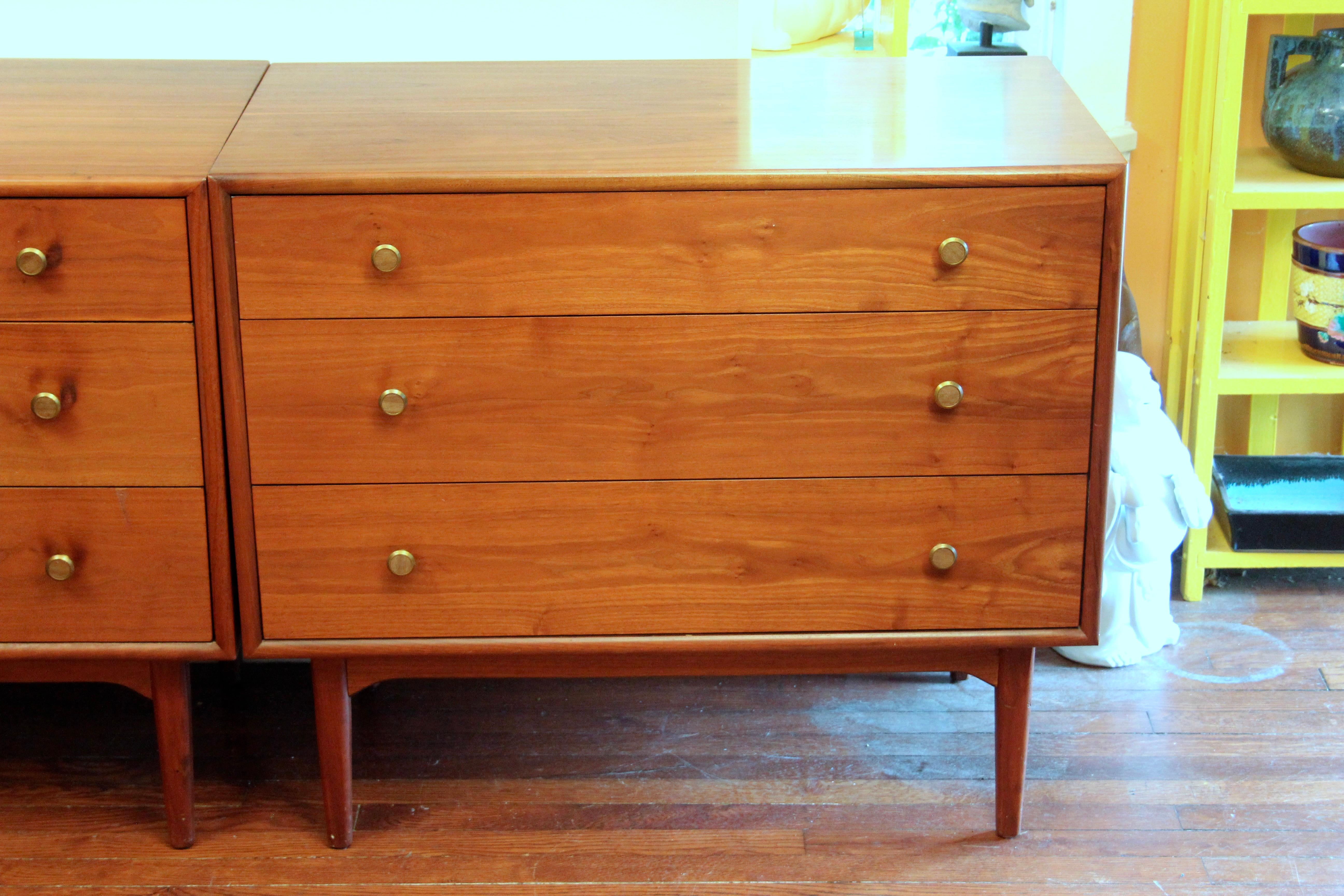 Pair Kipp Stewart for Drexel walnut dressers. Very nice quality. Vintage 1960s. On floating legs. 31