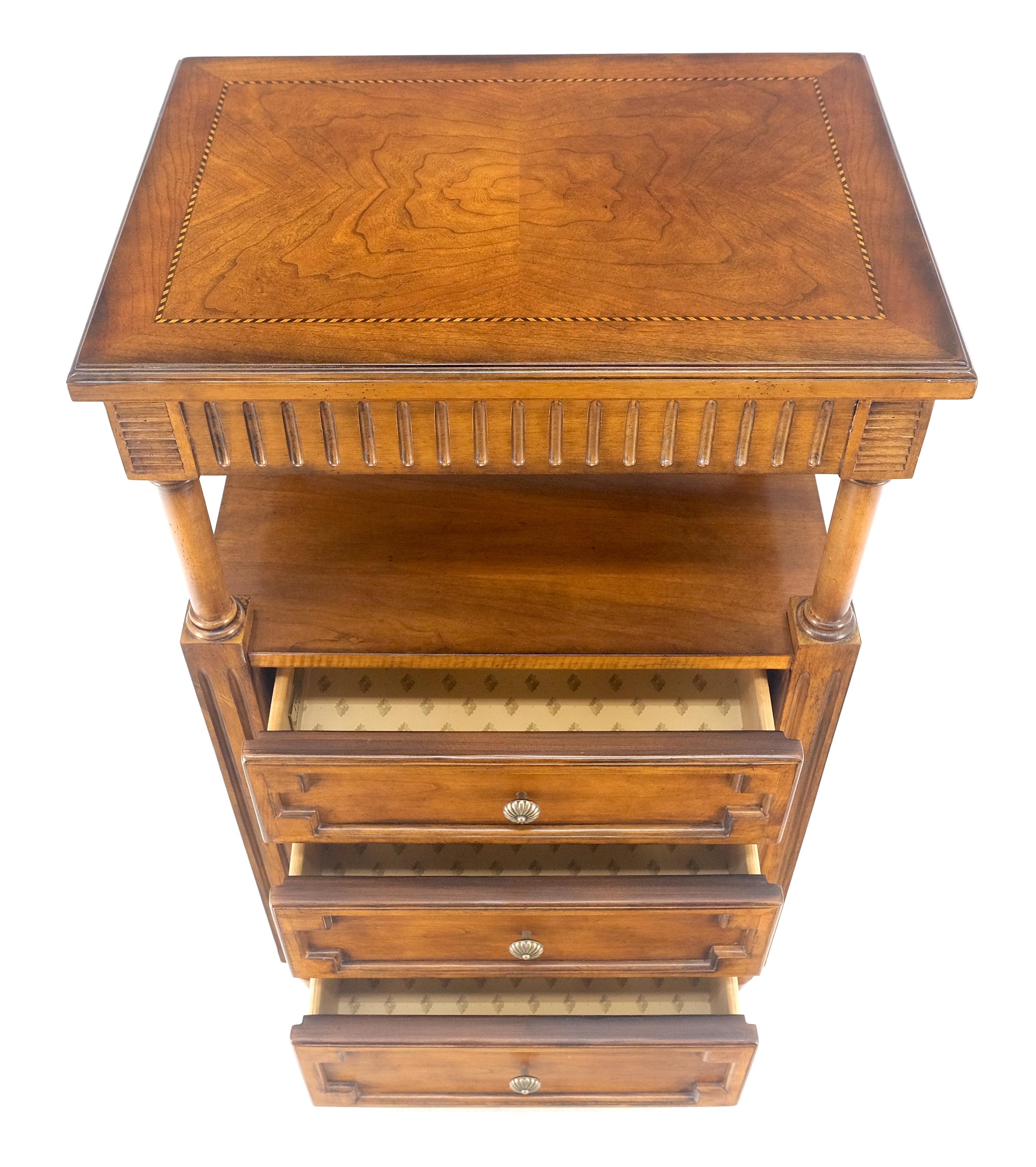 Drexel Light American Walnut Inlayed Top Console Entry Stand Side Table Dresser For Sale 1