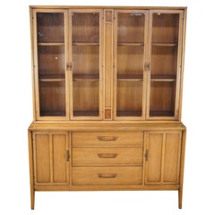 Drexel Meridian Mid Century Modern Walnut China Display Cabinet Buffet Hutch