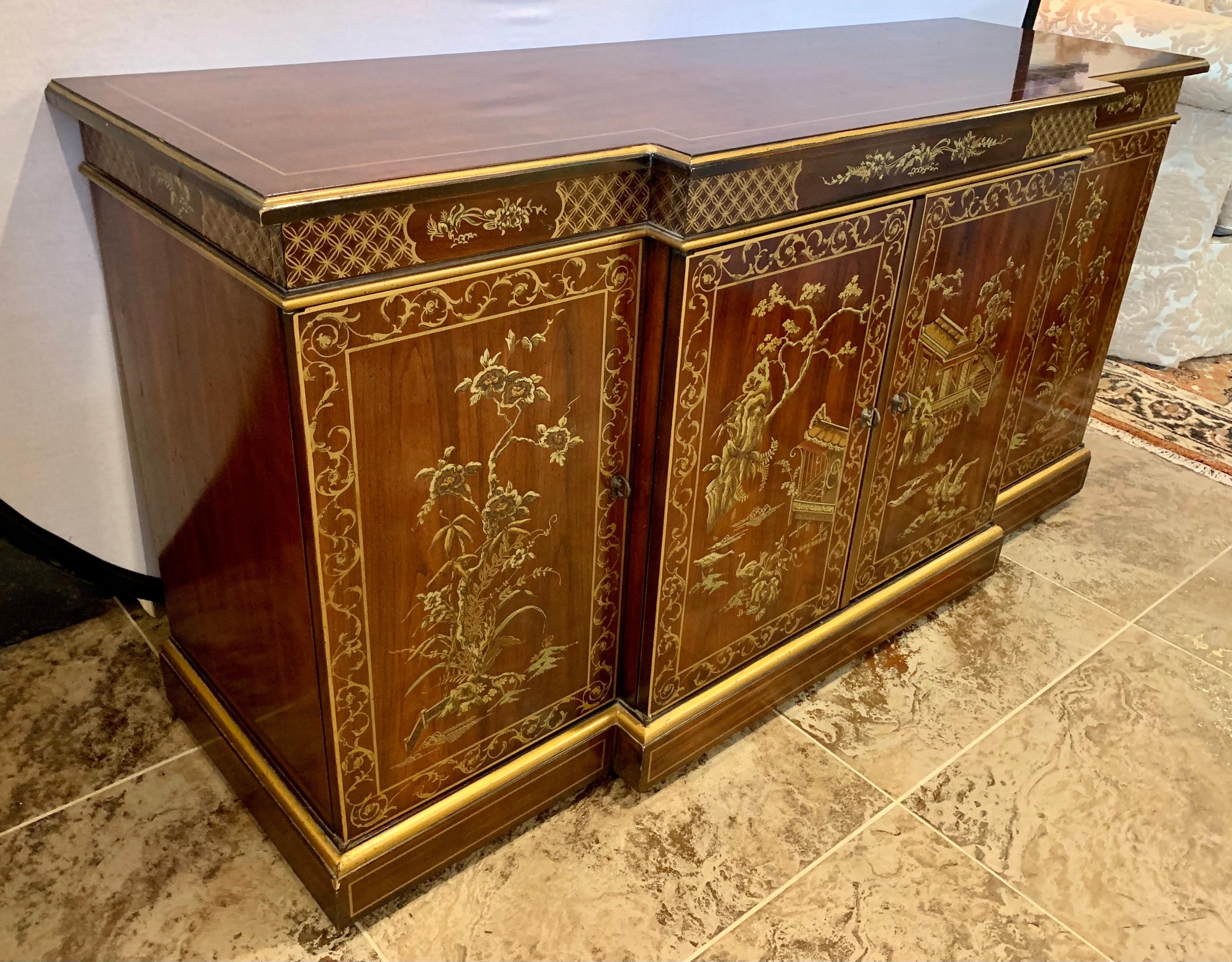 Mid-Century Modern Drexel Mid-Century Chinoiserie Style Mahogany Sideboard Credenza Cabinet Dresser