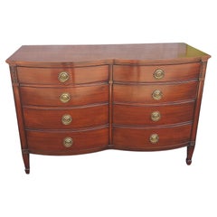 Drexel Mid Century Federal Style Serpentine Mahogany Double Dresser w Glass Top