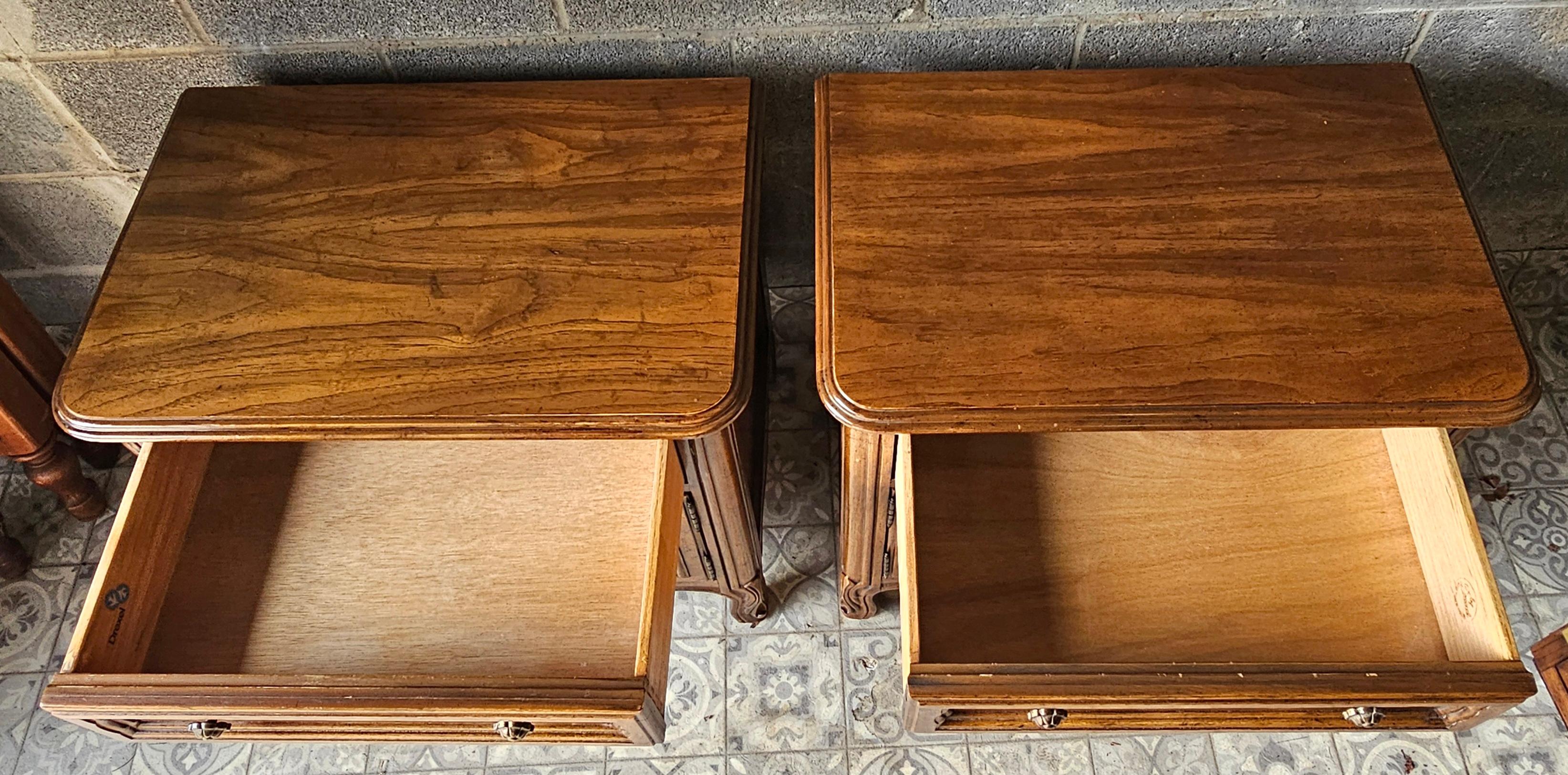 Mid-Century Modern Drexel Mid-Century French Provincial Style Oak Bedside Tables, Pair For Sale