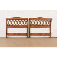 Drexel Mid-Century French Regency Louis XVI Walnut Twin Size Headboards, Pair