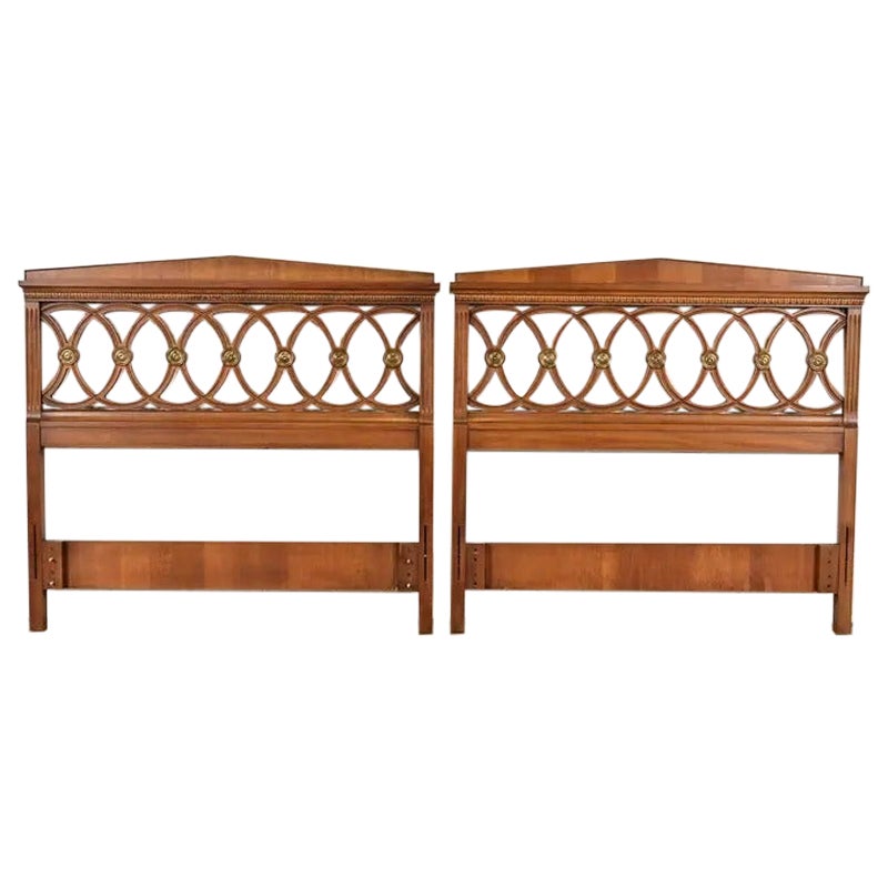 Drexel Mid-Century French Regency Louis XVI Walnut Twin Size Headboards, Pair For Sale