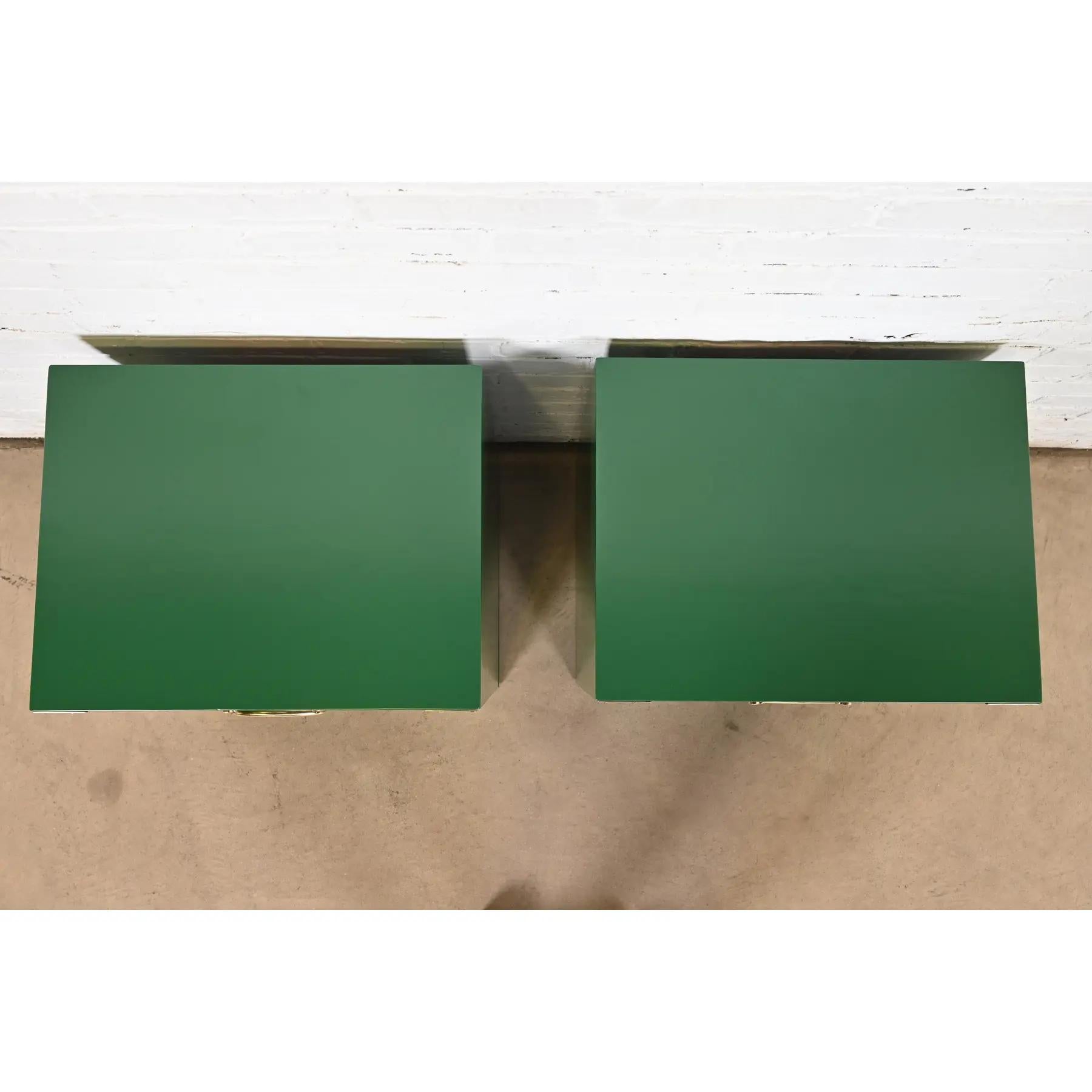 Drexel Mid-Century Hollywood Regency Campaign Lacquered Nightstands, Refinished For Sale 3