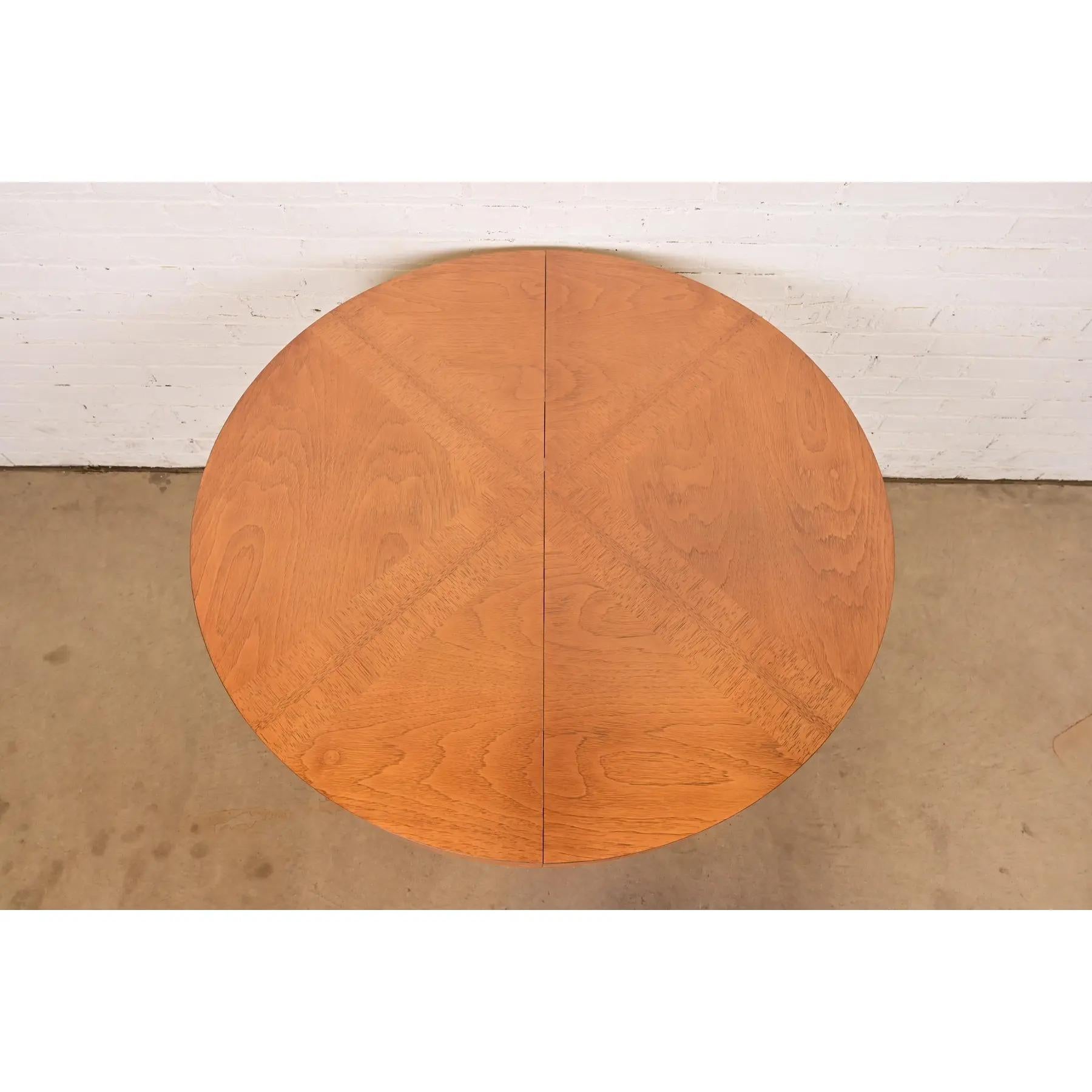 Drexel Mid-Century Hollywood Regency Campaign Pecan Wood Table, Newly Refinished For Sale 3