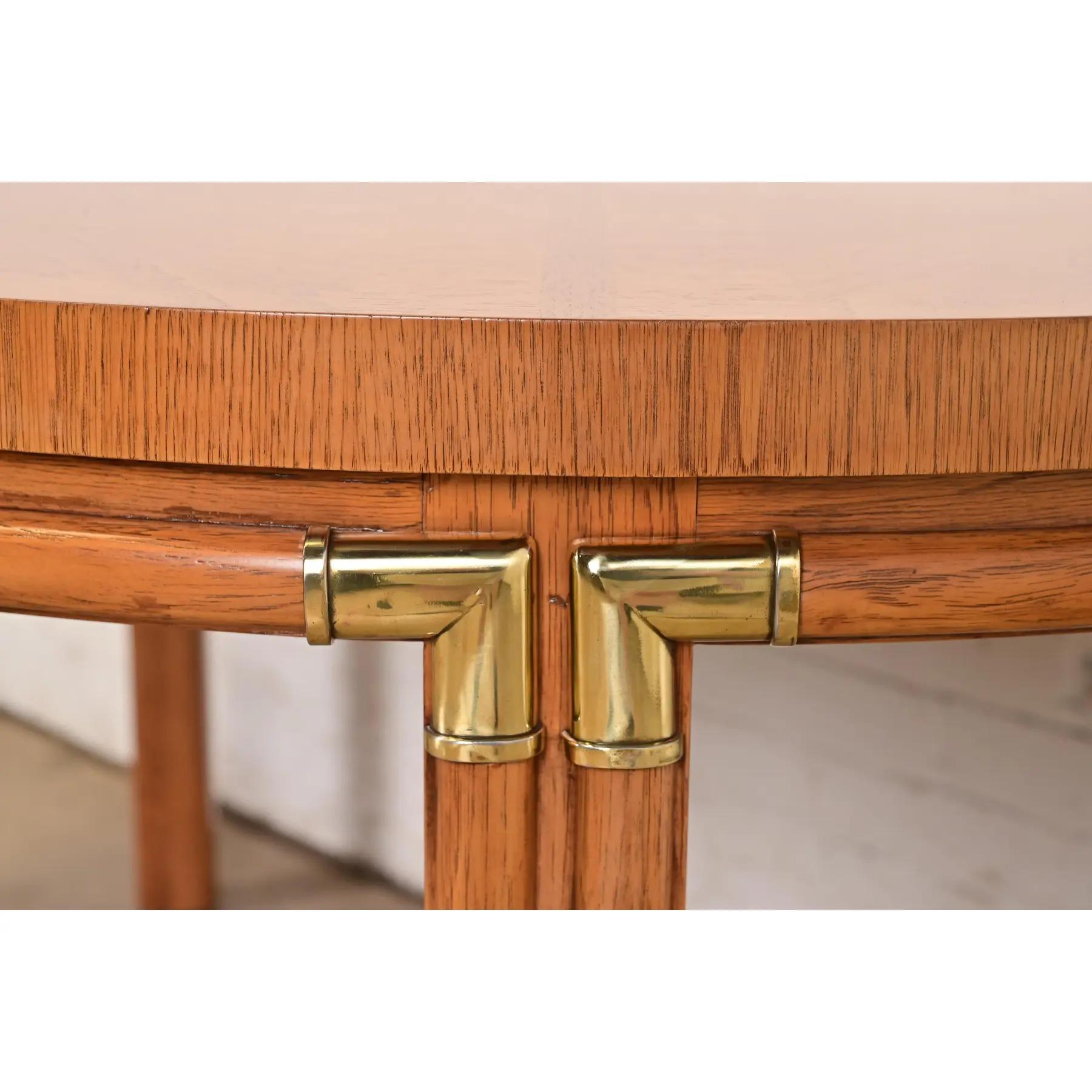 Drexel Mid-Century Hollywood Regency Campaign Pecan Wood Table, Newly Refinished For Sale 5