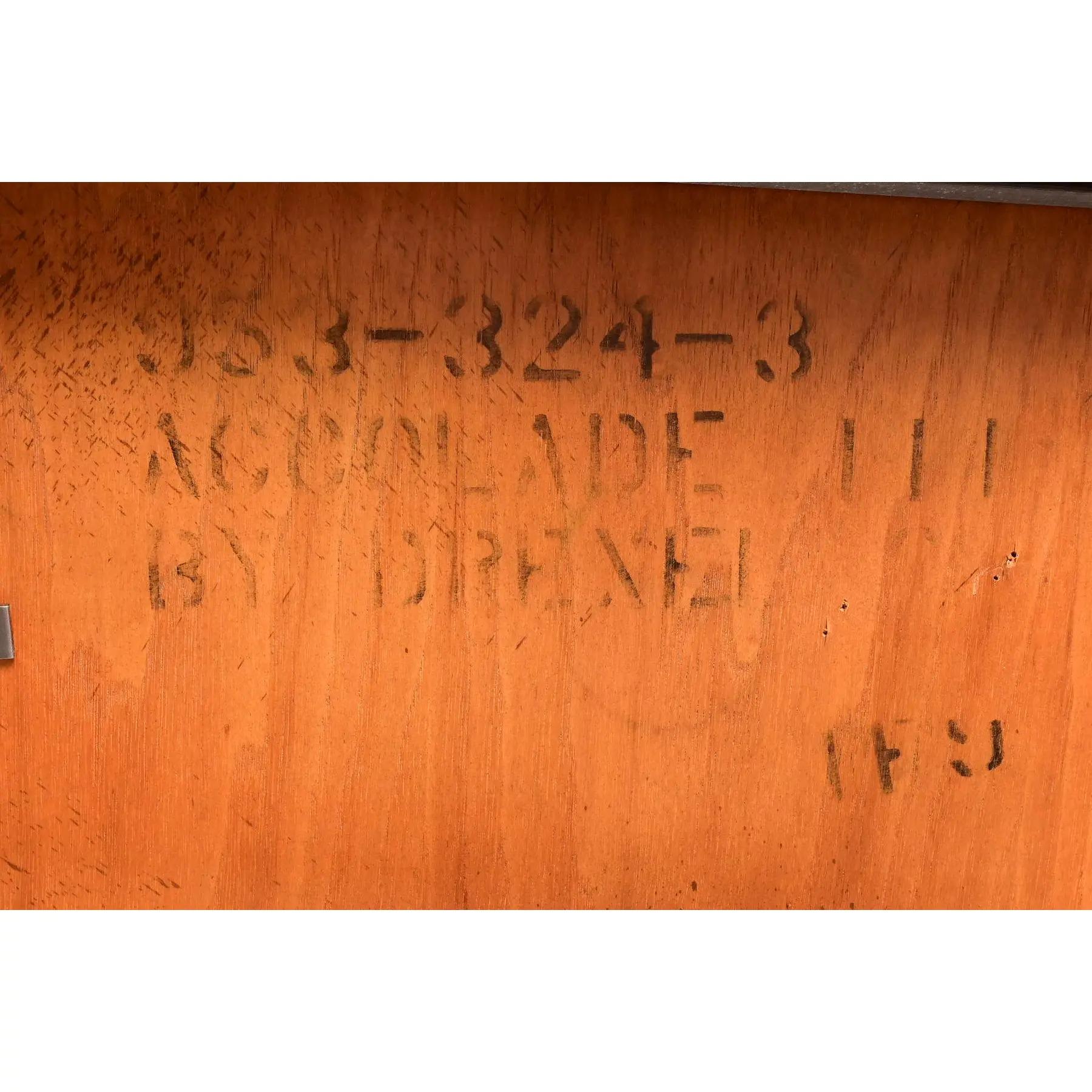 Drexel Mid-Century Hollywood Regency Campaign Pecan Wood Table, Newly Refinished For Sale 6