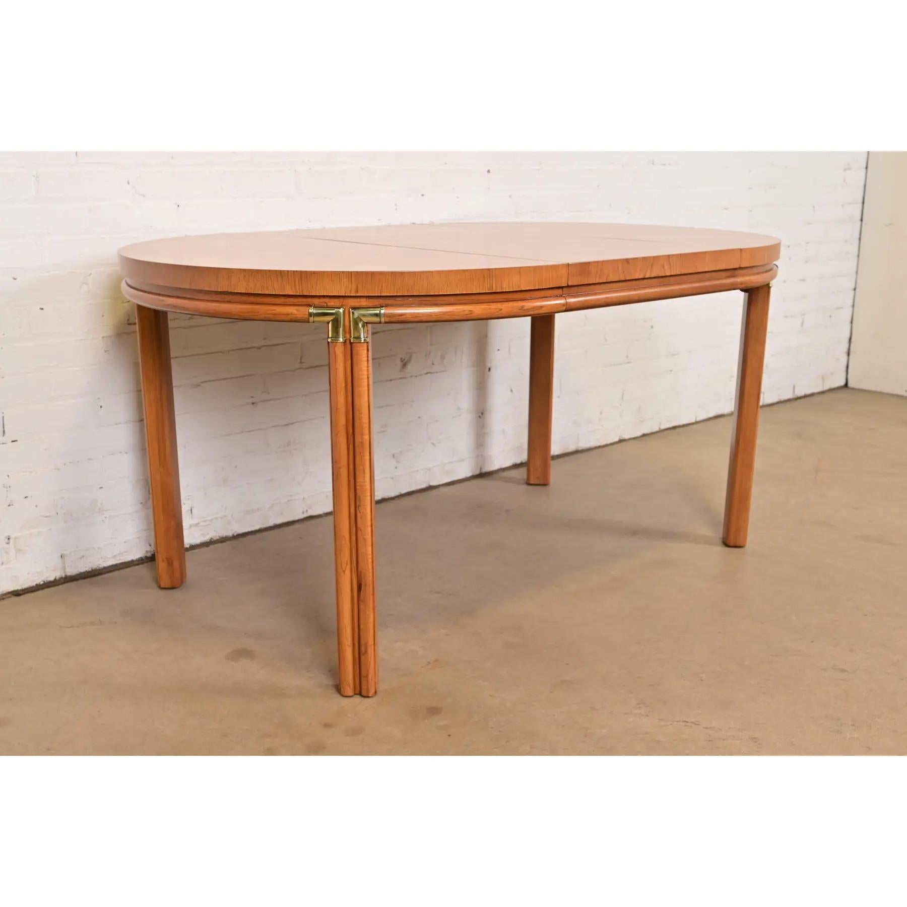 Drexel Mid-Century Hollywood Regency Campaign Pecan Wood Table, Newly Refinished In Good Condition For Sale In South Bend, IN