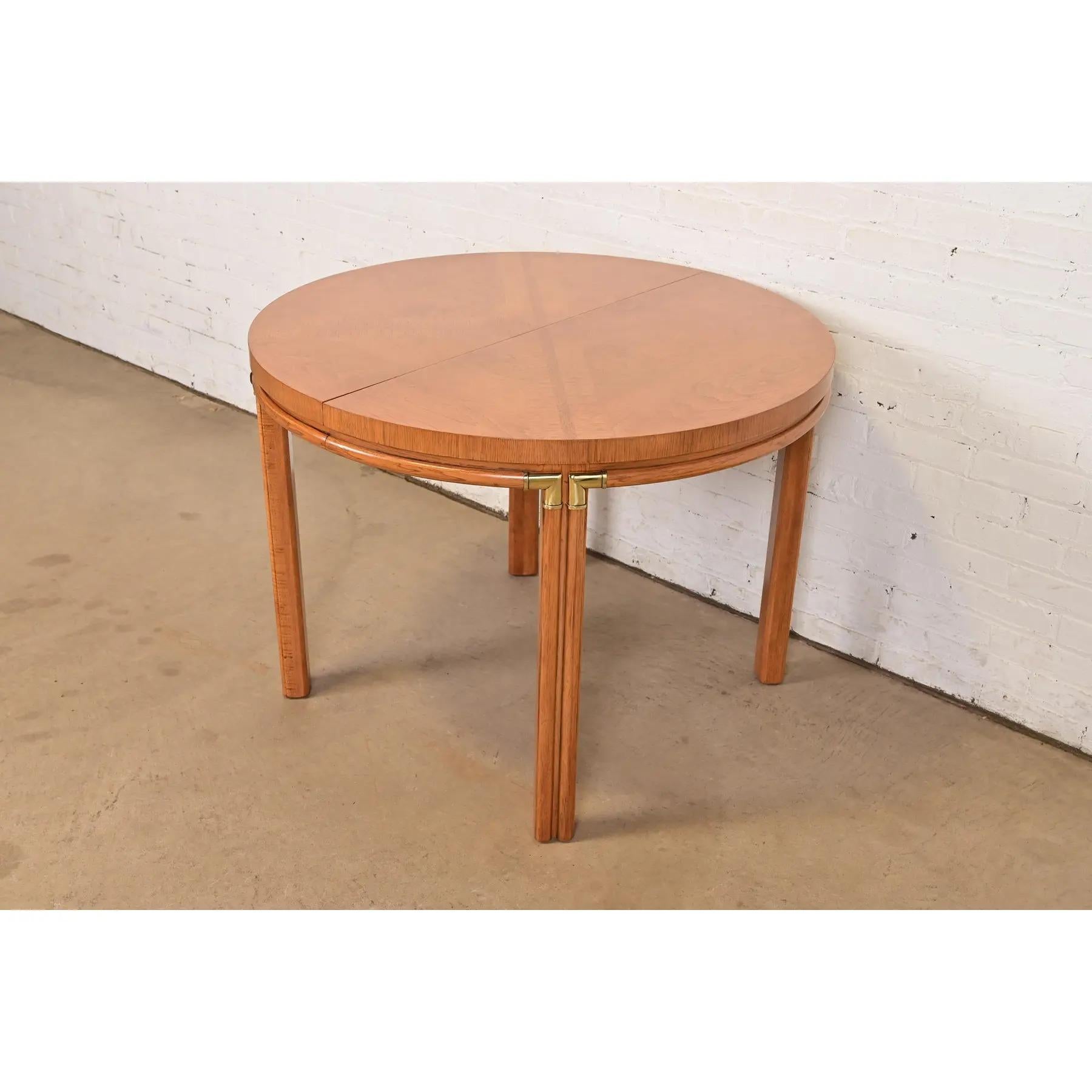 Drexel Mid-Century Hollywood Regency Campaign Pecan Wood Table, Newly Refinished For Sale 2