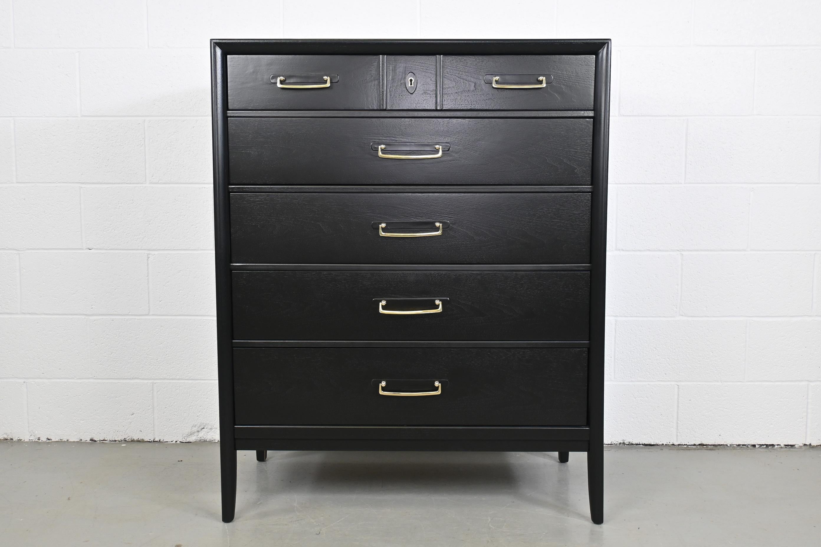 American Drexel Mid-Century Modern Black Lacquered Highboy Dresser