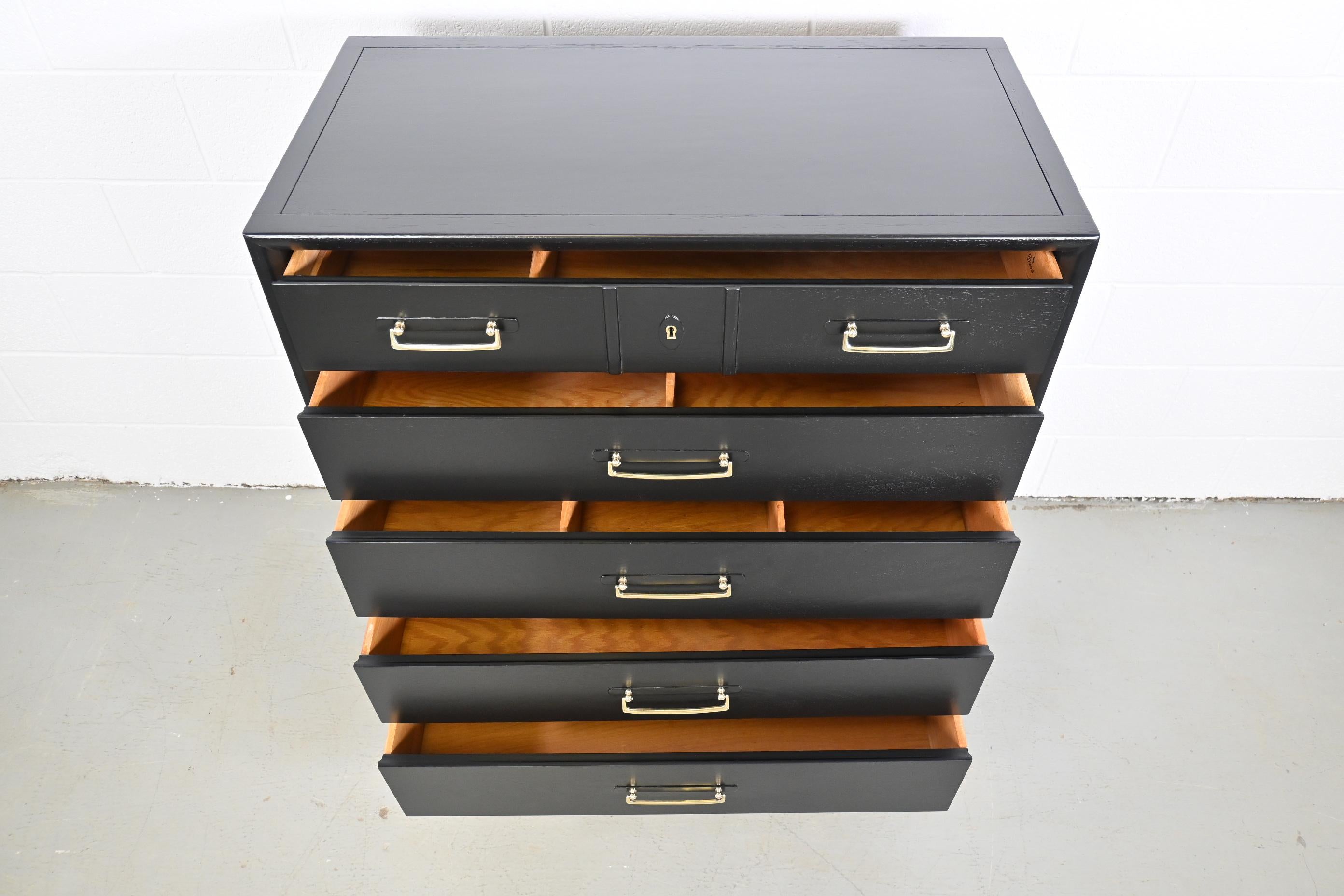 Drexel Mid-Century Modern Black Lacquered Highboy Dresser 1