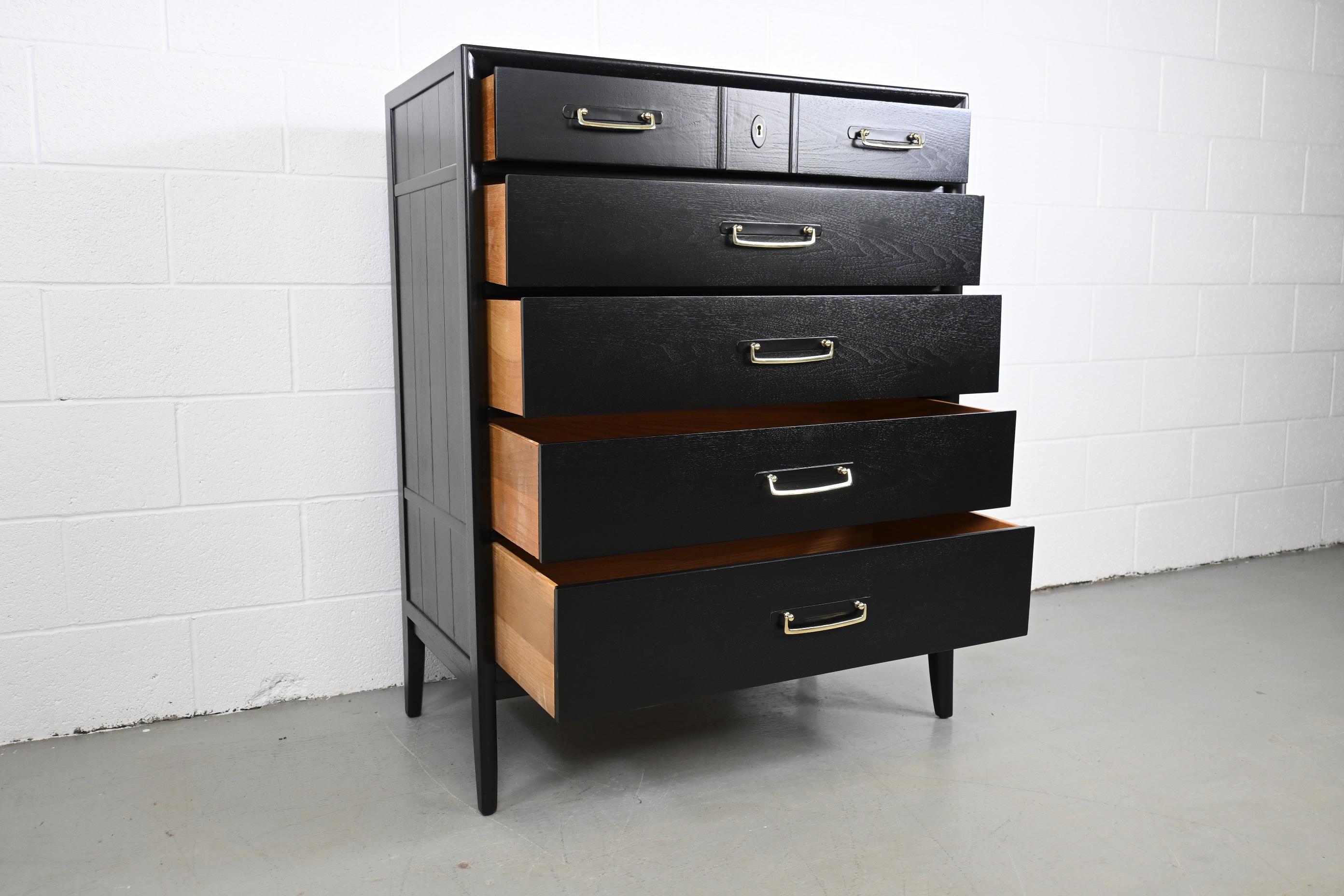 Drexel Mid-Century Modern Black Lacquered Highboy Dresser 2