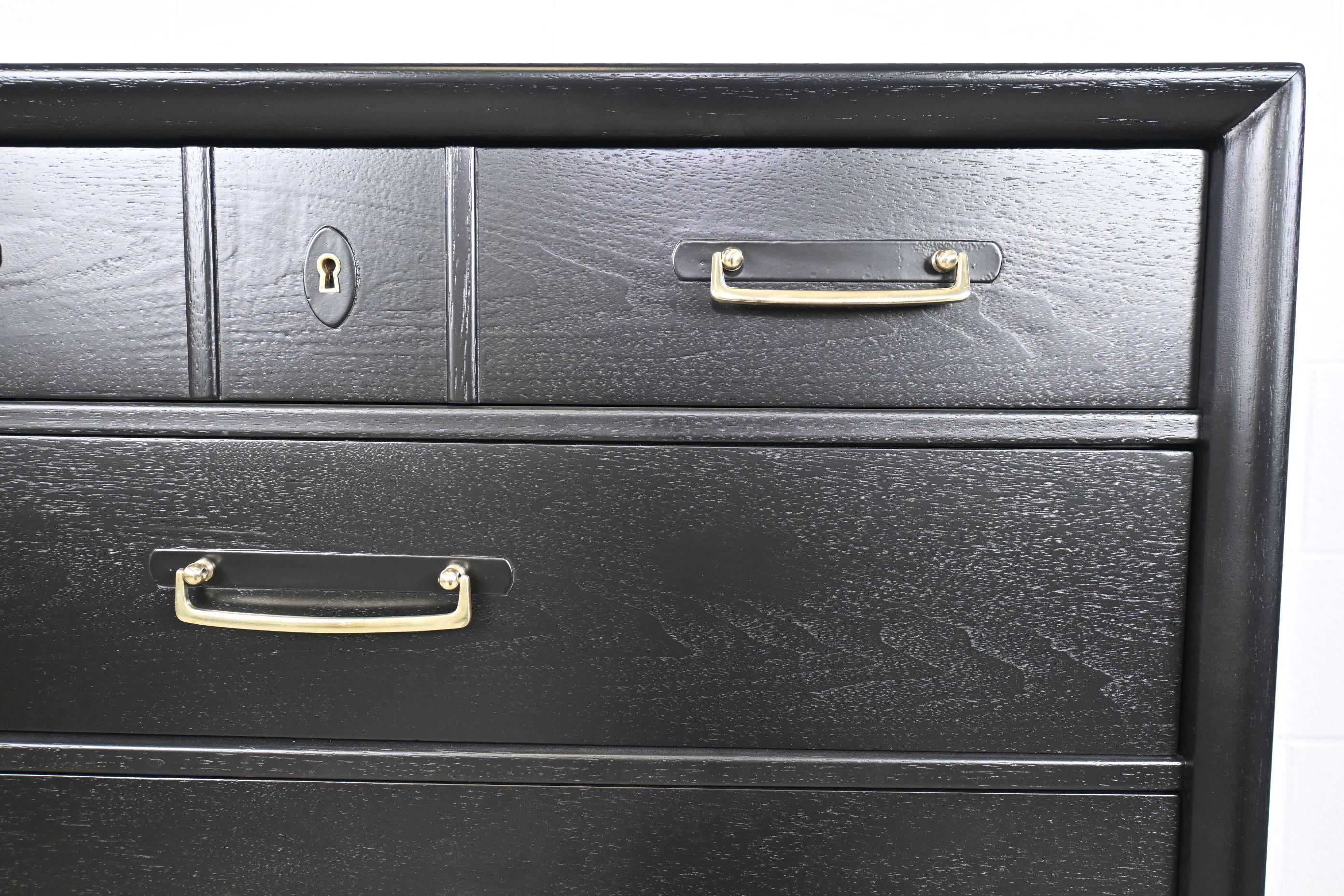 Drexel Mid-Century Modern Black Lacquered Highboy Dresser 3