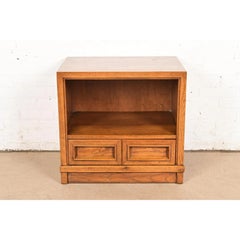 Drexel Mid-Century Modern Campaign Sculpted Walnut Nightstand, Circa 1960s
