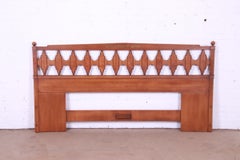 Drexel Mid-Century Modern Hollywood Regency Walnut and Burl King Size Headboard