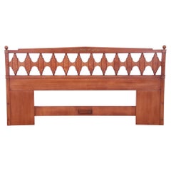 Drexel Mid-Century Modern Hollywood Regency Walnut and Burl King Size Headboard