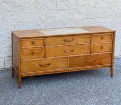 Drexel Mid-Century Modern Lowboy Dresser With Travertine Top