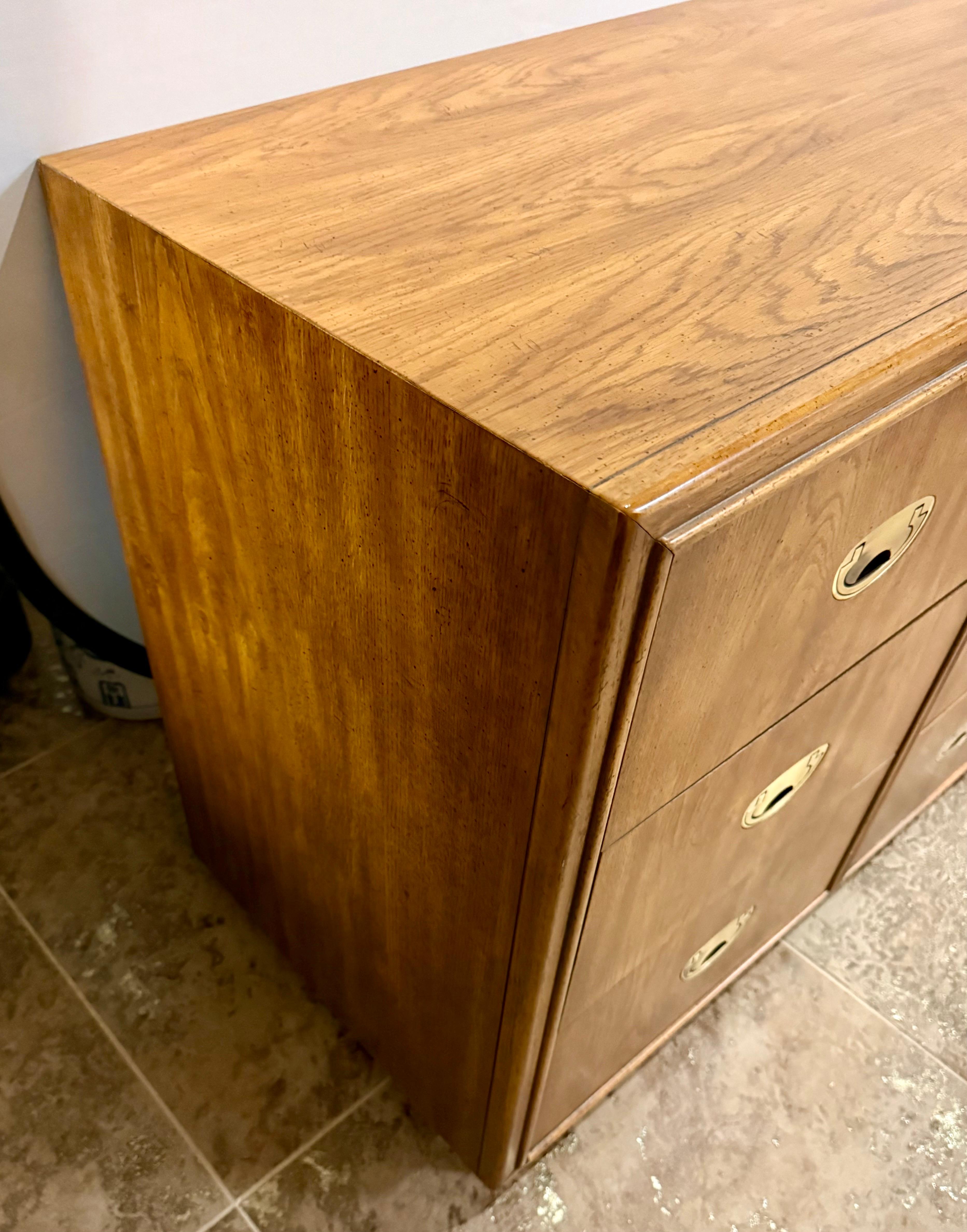 Drexel Mid Century Modern Rare Campaign Style Nine Drawer Dresser Chest Drawers 1