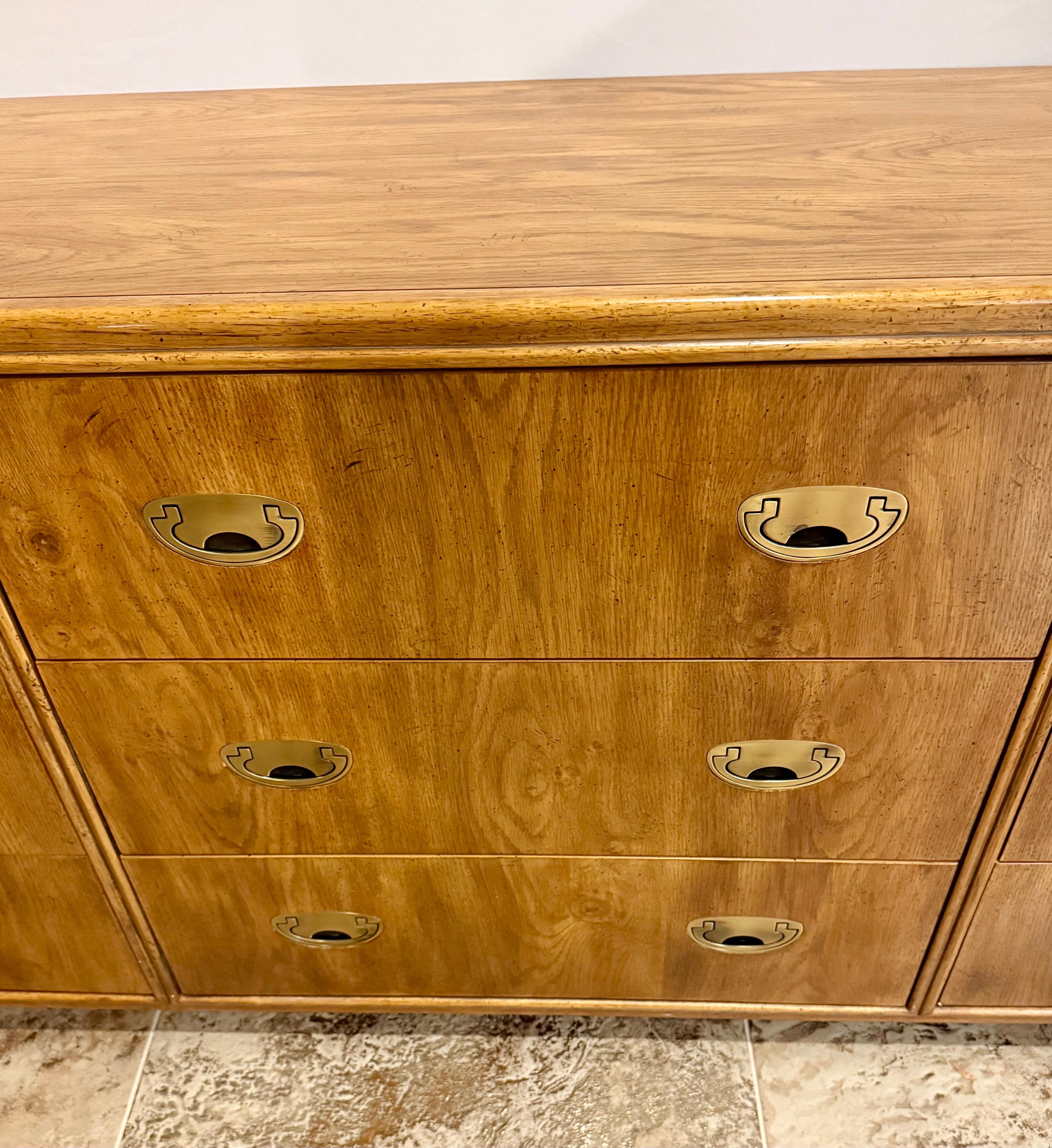 Drexel Mid Century Modern Rare Campaign Style Nine Drawer Dresser Chest Drawers 2