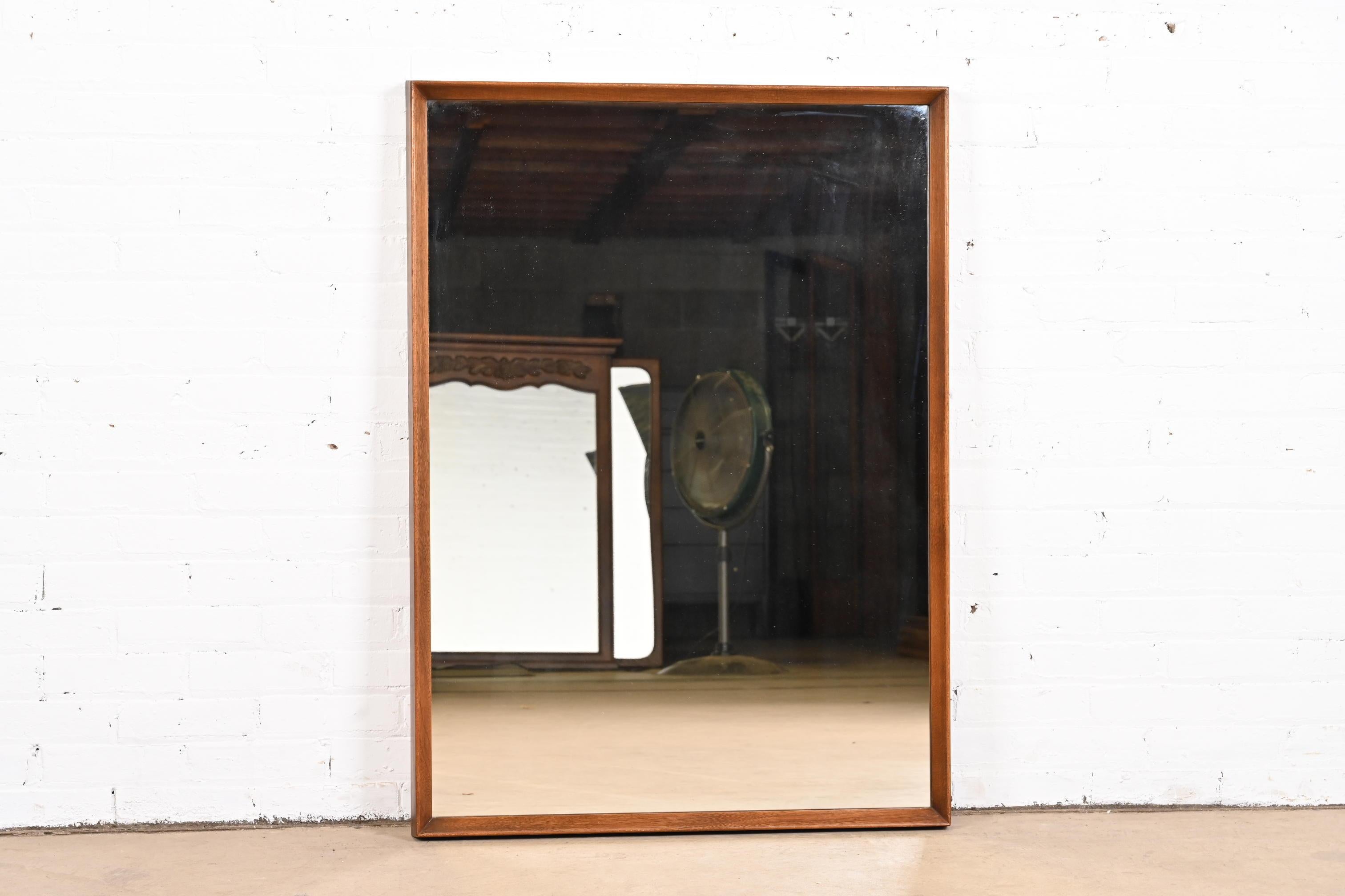 Drexel Mid-Century Modern Sculpted Walnut Framed Wall Mirror In Good Condition In South Bend, IN