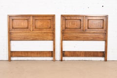 Drexel Mid-Century Modern Sculpted Walnut Twin Headboards, Pair