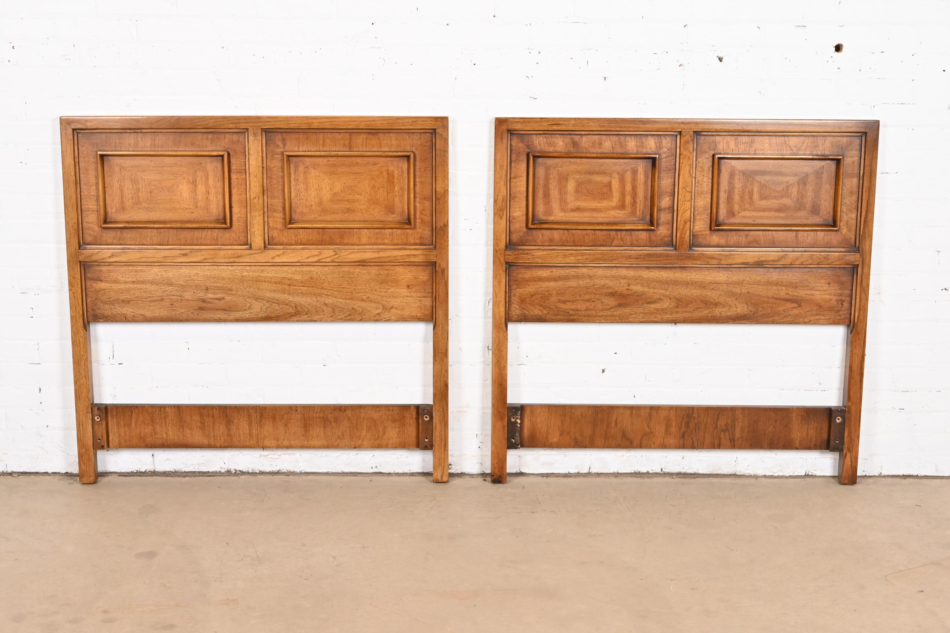 American Drexel Mid-Century Modern Sculpted Walnut Twin Headboards, Pair For Sale