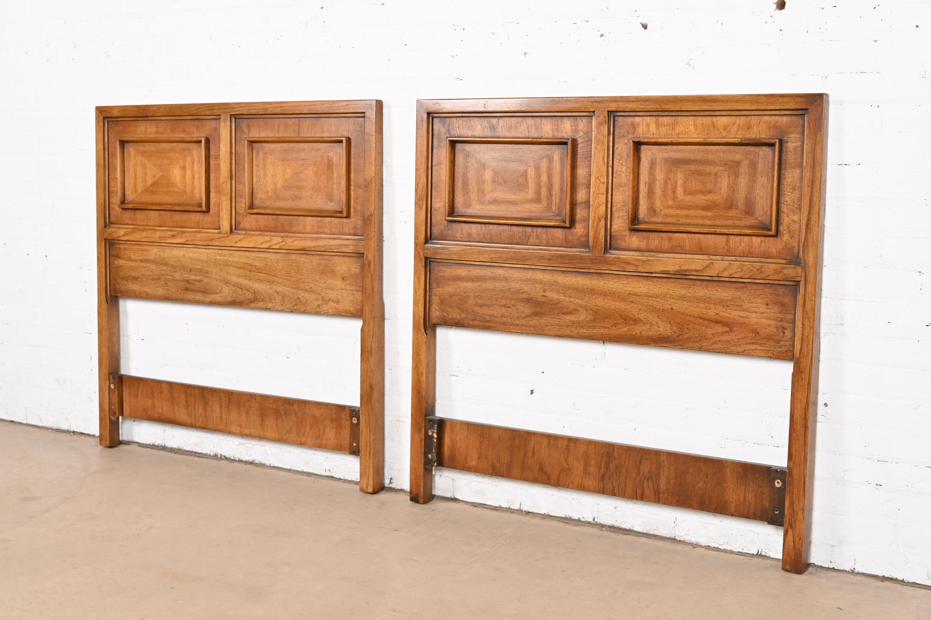 Drexel Mid-Century Modern Sculpted Walnut Twin Headboards, Pair In Good Condition For Sale In South Bend, IN
