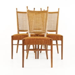 Drexel Mid Century Walnut and Cane Dining Chairs, Set of 4
