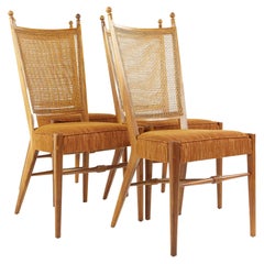 Drexel Mid Century Walnut and Cane Dining Chairs, Set of 4