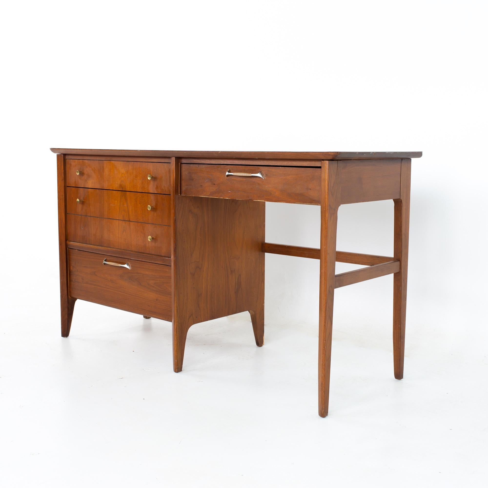American Drexel Mid Century Walnut and Formica 4 Drawer Desk