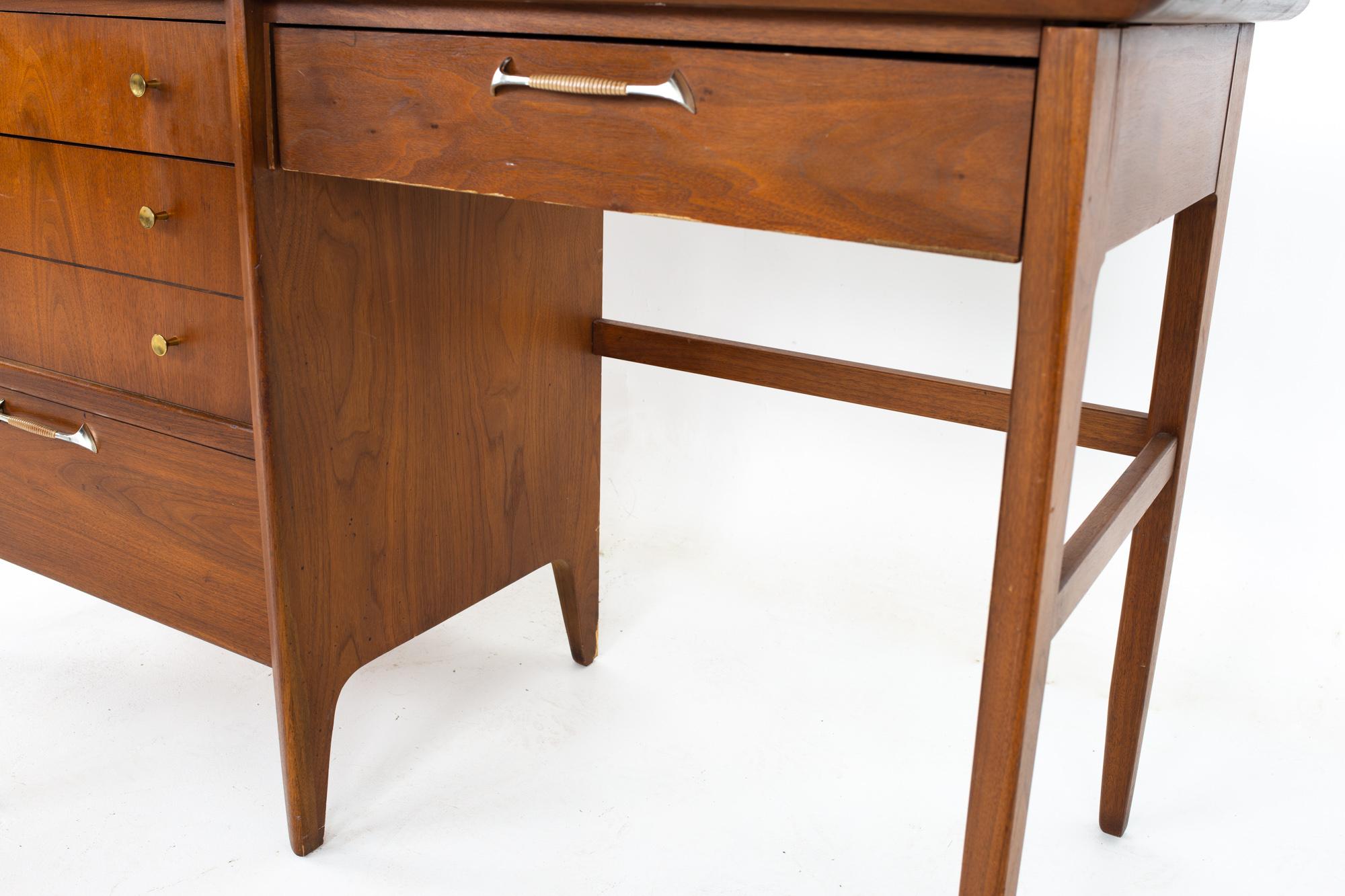 Late 20th Century Drexel Mid Century Walnut and Formica 4 Drawer Desk