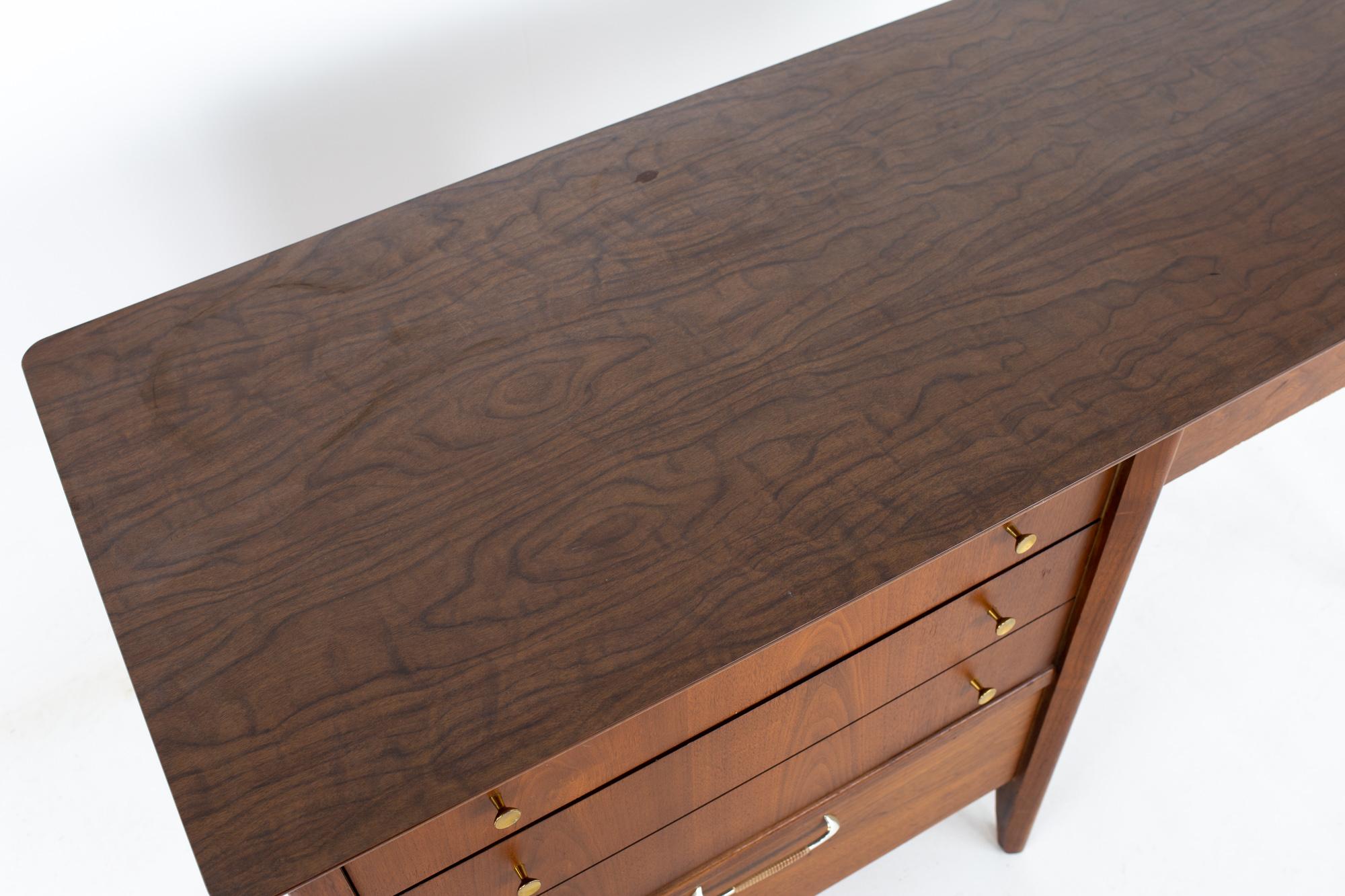 Drexel Mid Century Walnut and Formica 4 Drawer Desk 1
