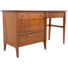 Drexel Mid Century Walnut and Formica 4 Drawer Desk