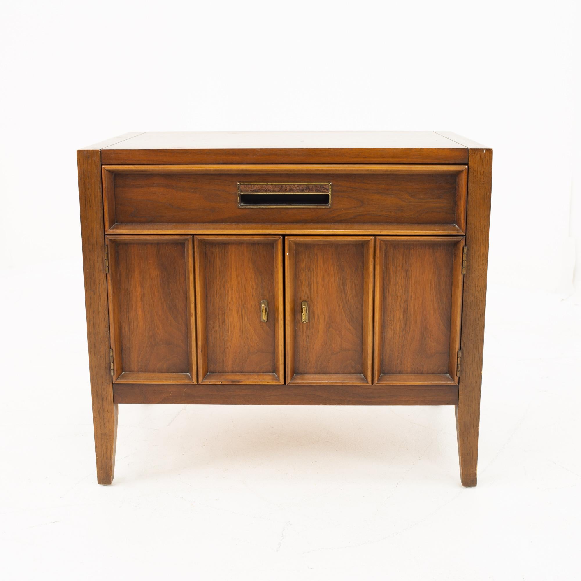 Drexel Mid Century walnut nightstand
Nightstand measures: 26 wide x 17 deep x 23 high

This price includes getting this piece in what we call restored vintage condition. That means the piece is permanently fixed upon purchase so it’s free of