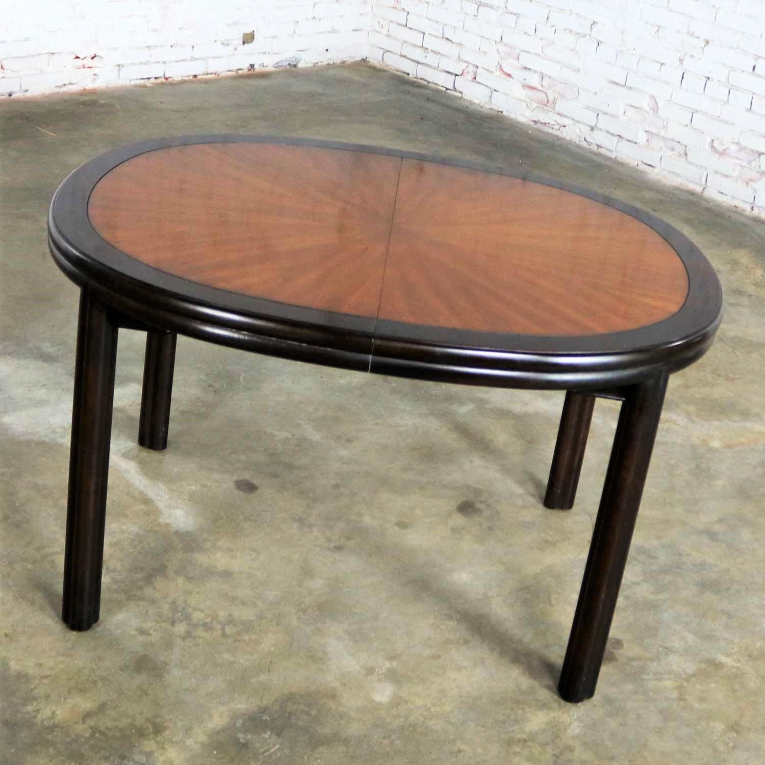 American Drexel Ming Style Faux Bamboo Oval Dining Table Two Toned Finish & Two Leaves