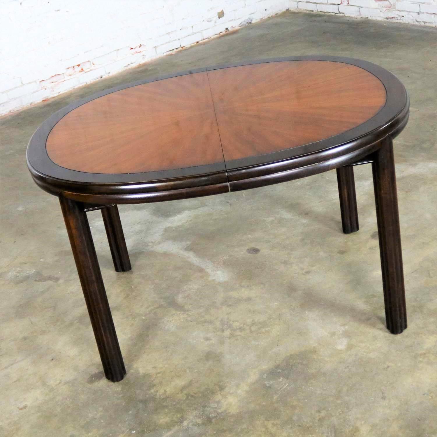 Inlay Drexel Ming Style Faux Bamboo Oval Dining Table Two Toned Finish & Two Leaves