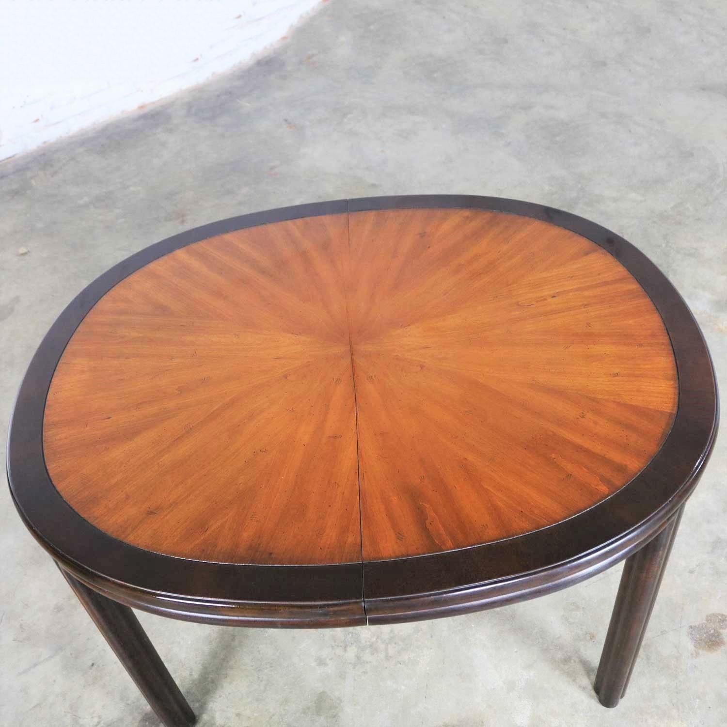 20th Century Drexel Ming Style Faux Bamboo Oval Dining Table Two Toned Finish & Two Leaves